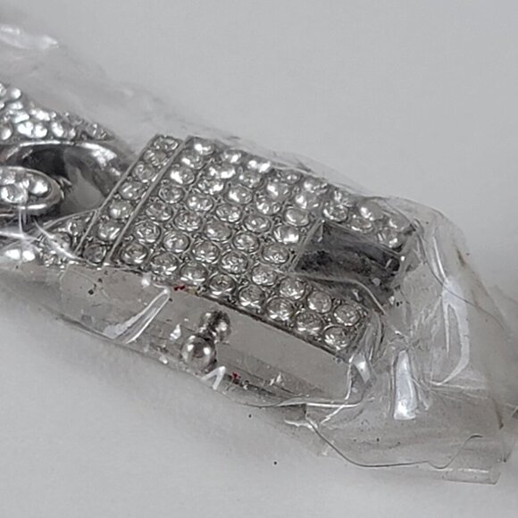 Vintage Crystal Curb Chain Link Necklace Silver-Tone 19 In Safety Box Clasp - Picture 3 of 9